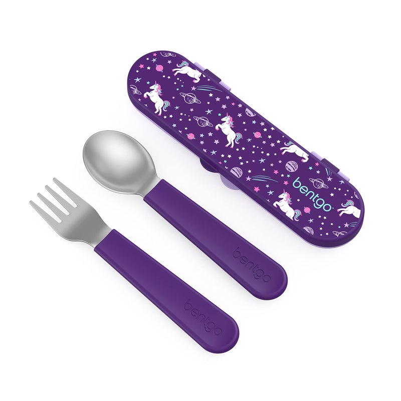 Bentgo Kids Stainless Steel Utensil Set  Reusable Fork Spoon  Storage Case  HighGrade BPAFree Stainless Steel EasyGrip Handles Dishwasher Safe for School Lunch Travel  Outdoors Unicorn