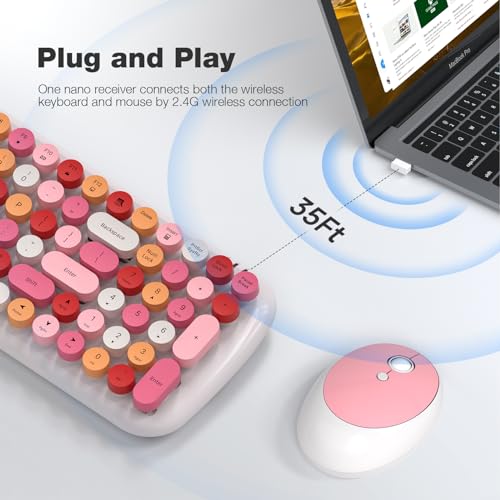 KNOWSQT Wireless Keyboard and Mouse Combo, White Mixed 100 Keys 2.4 GHz Round Keycap Typewriter Keyboards, USB Receiver Plug and Play, for Windows, PC, Laptop, Computer, Desktop - Image 2