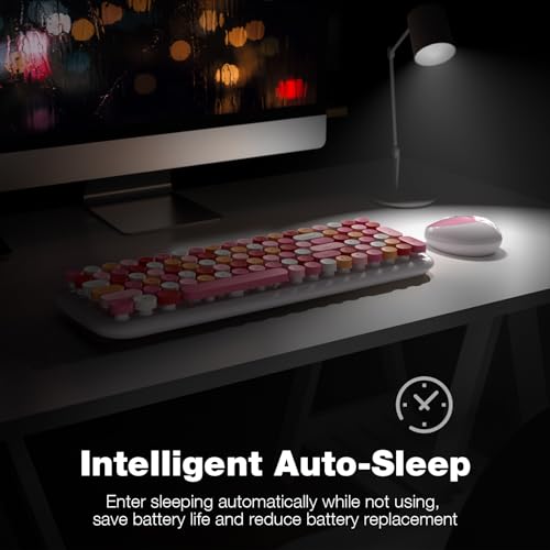 KNOWSQT Wireless Keyboard and Mouse Combo, White Mixed 100 Keys 2.4 GHz Round Keycap Typewriter Keyboards, USB Receiver Plug and Play, for Windows, PC, Laptop, Computer, Desktop - Image 4