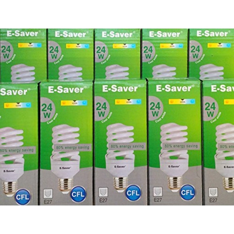 CFL Full Spiral - Energy Saving Light Bulbs -24w = 120 Watt - Pack of 10 - 4200k Cool White Light Bulbs - Screw in Cap - Screw Edison (ES - E27 Bulb) - Image 1