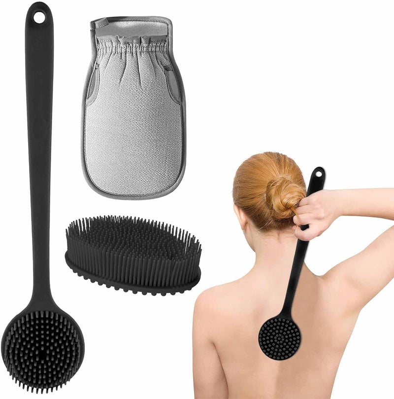 Silicone Body Scrubber for Shower and Bath Double Sided Back Scrubber with Long Handle Exfoliating and Massage Wash Brush for Women and Men