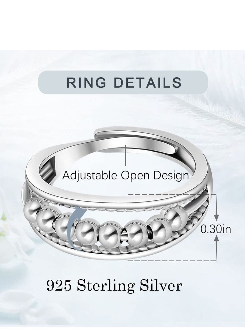 Excefore Anxiety Ring for Women, 925 Sterling Silver Anxiety Fidget Ring, Anxiety Ring with Beads Spinner, Stress Relieving Ring, Unique Jewelry Gift for Mom Wife Daughters - Image 5