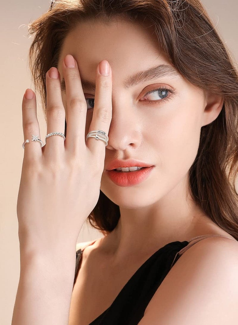 Excefore Anxiety Ring for Women, 925 Sterling Silver Anxiety Fidget Ring, Anxiety Ring with Beads Spinner, Stress Relieving Ring, Unique Jewelry Gift for Mom Wife Daughters - Image 2