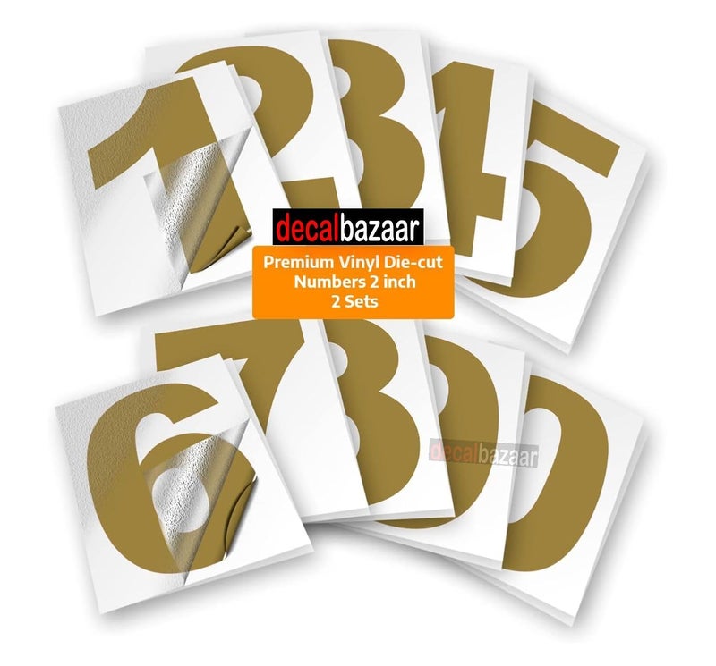 decalbazaar رقم لملصق زجاج السيارة اللامع 2 بوصة ذهبي (مجموعة 2) ، (رمز 20) - Image 2