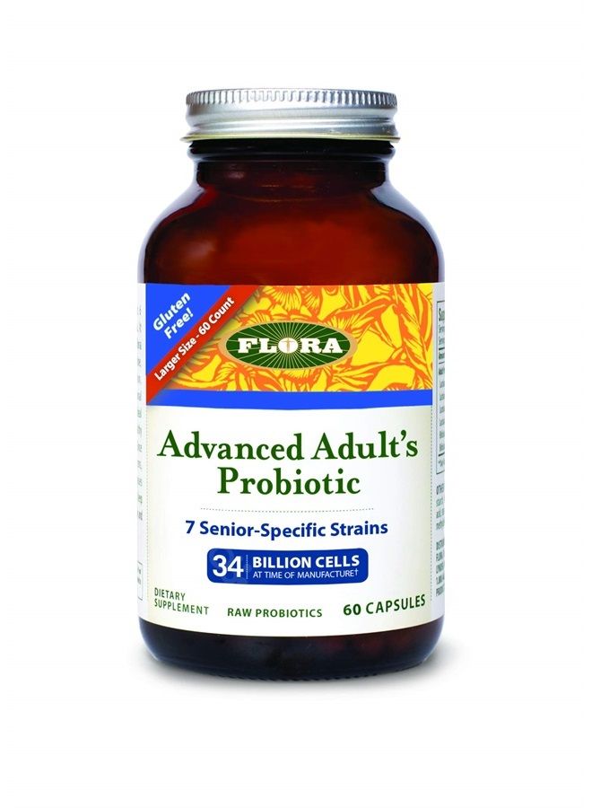 Flora Advanced Adult's Blend Probiotic, Seven Senior-Specific Strains, Gluten Free, Raw Probiotic with 34 Billion Cells, 60 Capsules - Image 1