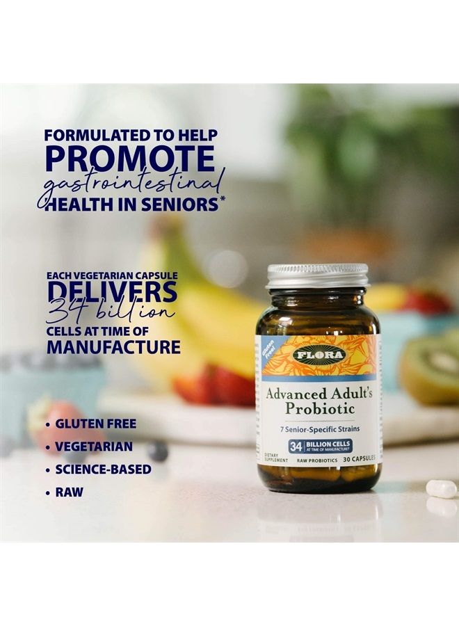 Flora Advanced Adult's Blend Probiotic, Seven Senior-Specific Strains, Gluten Free, Raw Probiotic with 34 Billion Cells, 60 Capsules - Image 2