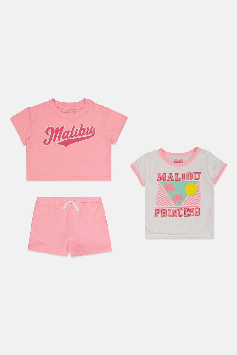 Freestyle Toddlers Girl 3 Pieces Graphic Print T-Shirt And Shorts, Set, Multicolor - Image 4
