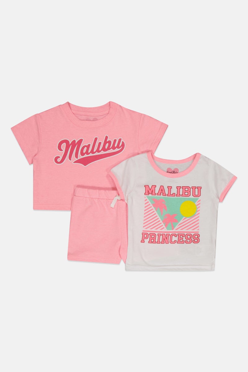 Freestyle Toddlers Girl 3 Pieces Graphic Print T-Shirt And Shorts, Set, Multicolor - Image 2