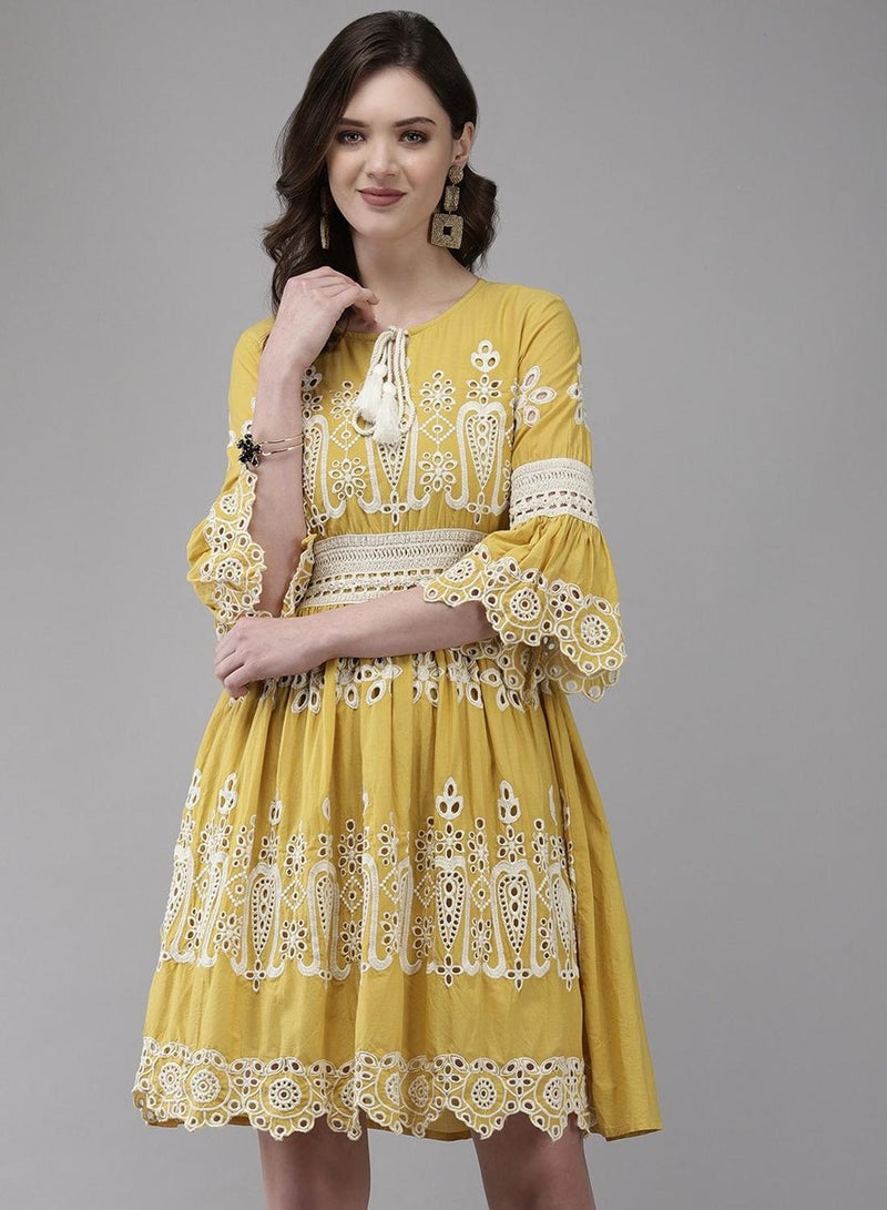 ISHIN Embroidered Fit-and-Flare Dress  - Image 1