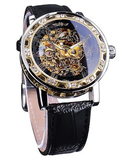 Automatic Mechanical Watches for Men, Retro Manual Mechanical Skeleton Watch with Diamond and Carving Flower Craft, Luxury Skeleton Wrist Watch Mechanical Classic Roman Number, Cutout Rhinestones