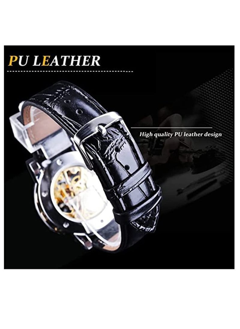 Excefore - Automatic Mechanical Watches for Men, Retro Manual Mechanical Skeleton Watch with Diamond and Carving Flower Craft, Luxury Skeleton Wrist Watch Mechanical Classic Roman Number, Cutout Rhinestones - Image 1