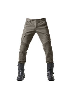 Generic Riding Jeans Motorcycle Drop-resistant Protective Breathable Wear-resistant Four Seasons Workwear Pants for Men Army Green 