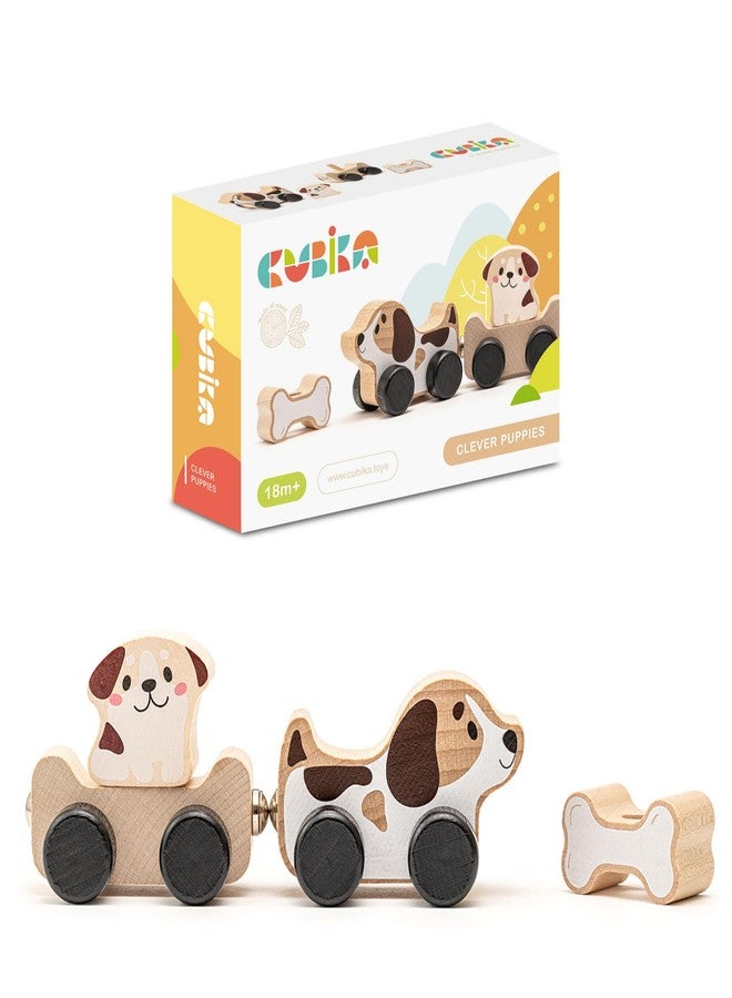 Cubika Wooden Clever Puppies Train Toy – Magnetic Dog-Themed Wood Toy Playset for Toddlers 18 Months+ – Montessori Toy for Fine Motor Skills and Imaginative Play - Image 1