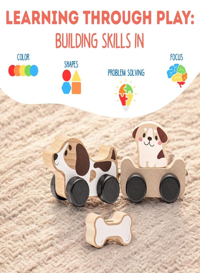 Cubika Wooden Clever Puppies Train Toy – Magnetic Dog-Themed Wood Toy Playset for Toddlers 18 Months+ – Montessori Toy for Fine Motor Skills and Imaginative Play - Image 3