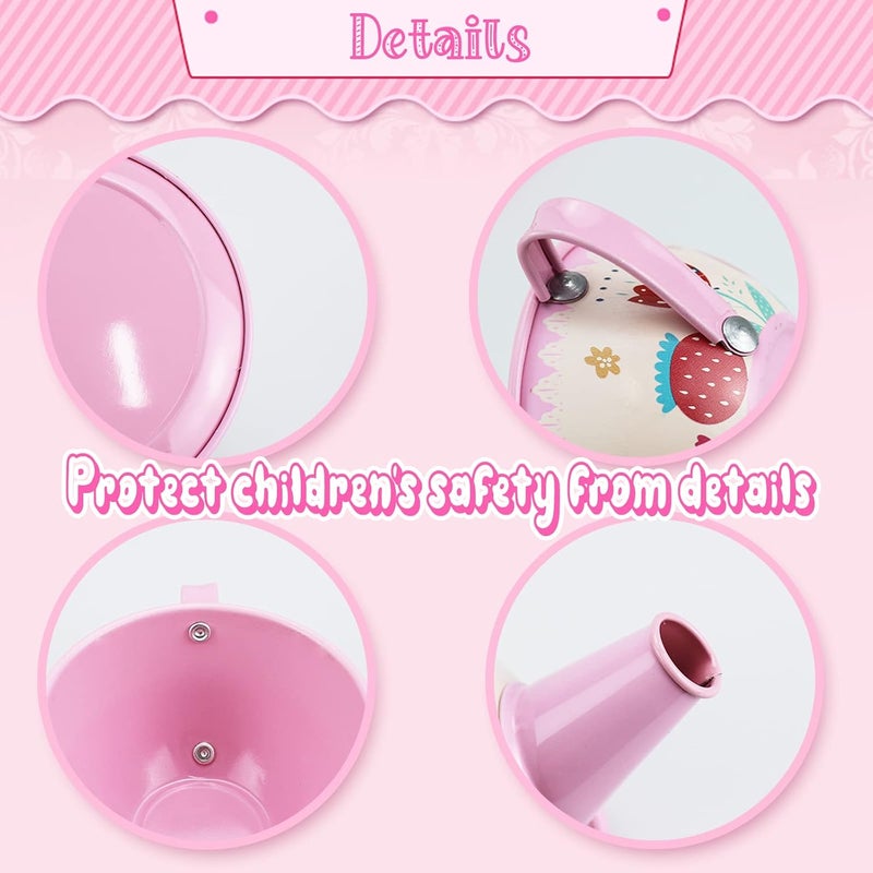 Xlong Pink Tea Set for Little Girls,Flower Design Kids Tea Party Set,Princess Tea Time Toys Teapot Dishes Kitchen Pretend Play Tin Tea Party Set for Girls - Image 3