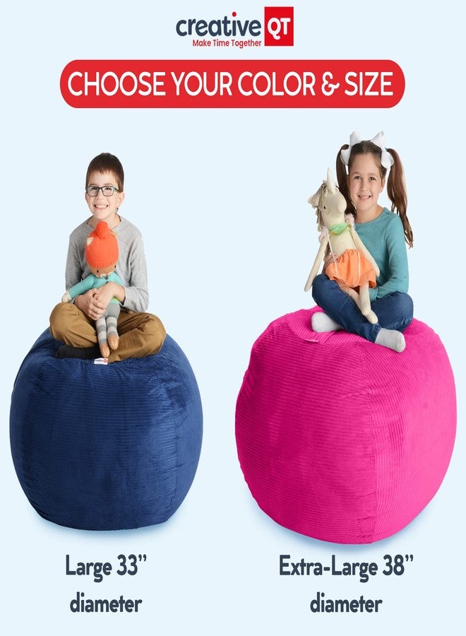 كريتف كيو تي غطاء تخزين كبير جدًا من Creative QT Stuff 'n Sit بحجم 38 بوصة لأكياس الفول المحشوة والألعاب، كرسي كيس فول عملاق للأطفال من سن 3 إلى 14 عامًا، منظم غرفة نوم، مخمل وردي فاقع - Image 3
