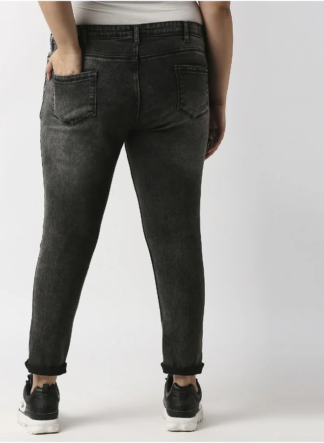 هاي ستار Women Charcoal Slim Fit Heavy Fade Acid Wash Stretchable Jeans