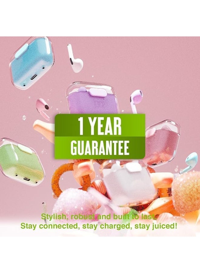 جوس سماعات أذن لاسلكية Juice®airphones Go True، مدة تشغيل تصل إلى 24 ساعة، علبة شحن لاسلكية، صوت غني وواضح وقوي، أزرار تحكم متعددة الوظائف تعمل باللمس، بلوتوث 5، مقاومة للماء بمعيار IPX4 - أبيض - Image 2