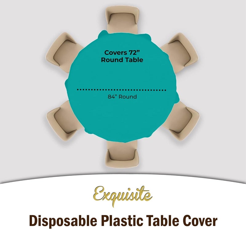 Exquisite 12-Pack Premium Plastic Tablecloth 84in. Round Table Cover - Teal - Image 4
