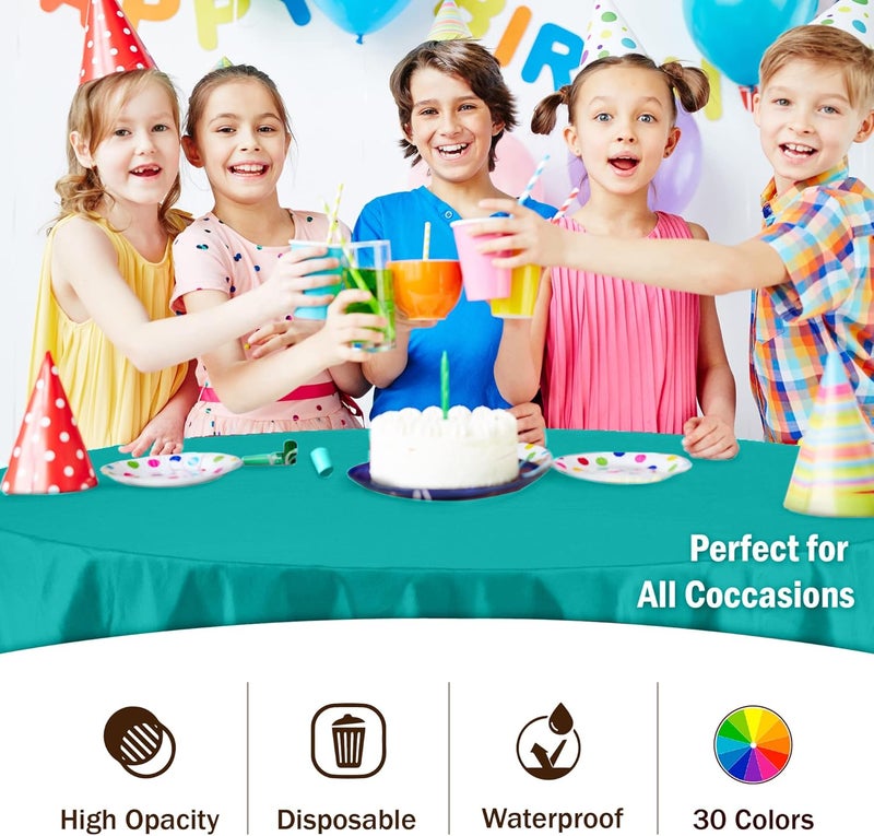 Exquisite 12-Pack Premium Plastic Tablecloth 84in. Round Table Cover - Teal - Image 5