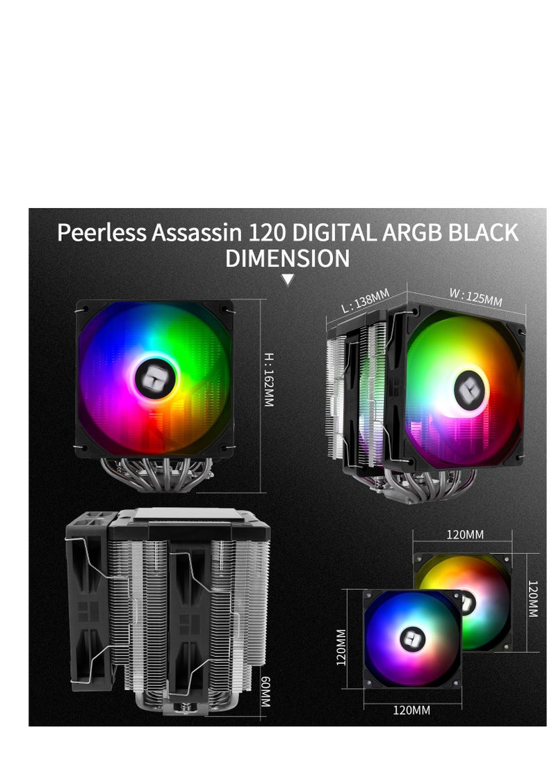 Thermalright Peerless Assassin 120 Digital ARGB Black CPU Cooler, Double Towers and Double Fans Cooling, CPU Air Cooler, Digital Screen Top Cover, for AM4/AM5,Intel LGA1851/1700/115X/1200 - Image 3