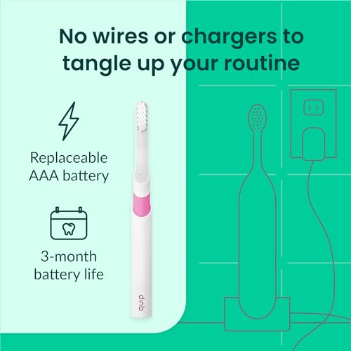 Quip Sonic Toothbrush for Adults - Timed Electric Toothbrush with Cover - Replaceable Brush Head, Soft Bristles, Plastic Handle, 3 Month Battery Life - Travel Toothbrush - Magenta - Image 4