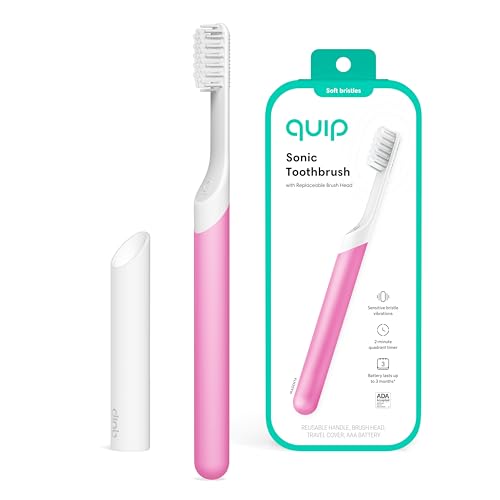 Quip Sonic Toothbrush for Adults - Timed Electric Toothbrush with Cover - Replaceable Brush Head, Soft Bristles, Plastic Handle, 3 Month Battery Life - Travel Toothbrush - Magenta - Image 1