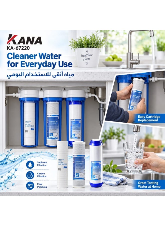 كانا مجموعة فلاتر مياه 3 مراحل من KANA، فلاتر كربون نشط CTO و GAC ورواسب، KA-67220 - Image 1