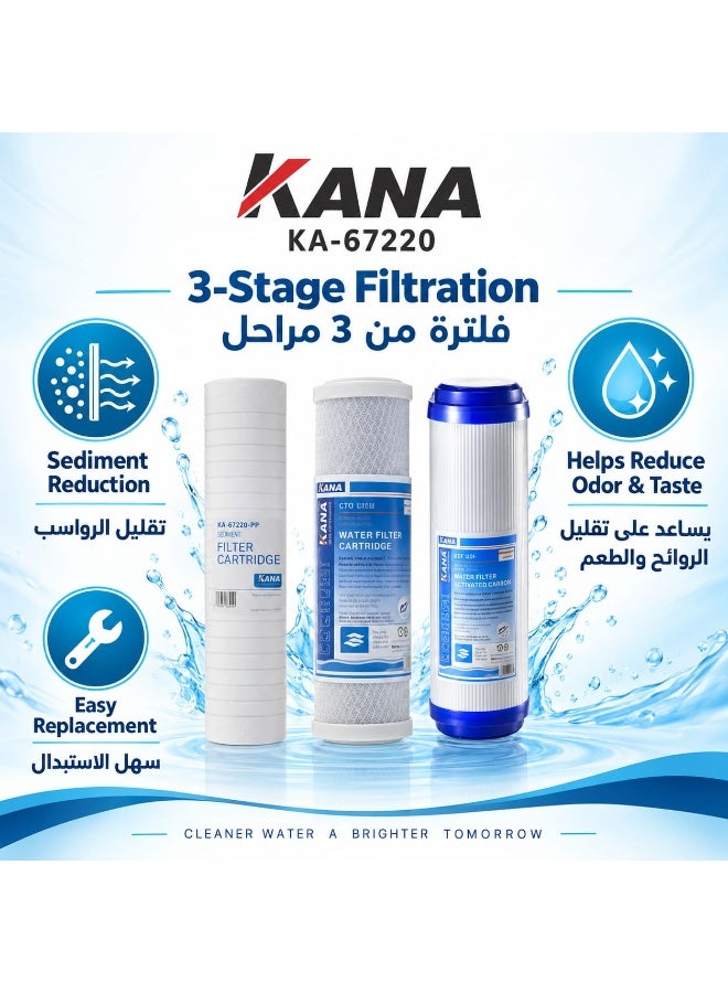 كانا مجموعة فلاتر مياه 3 مراحل من KANA، فلاتر كربون نشط CTO و GAC ورواسب، KA-67220 - Image 3