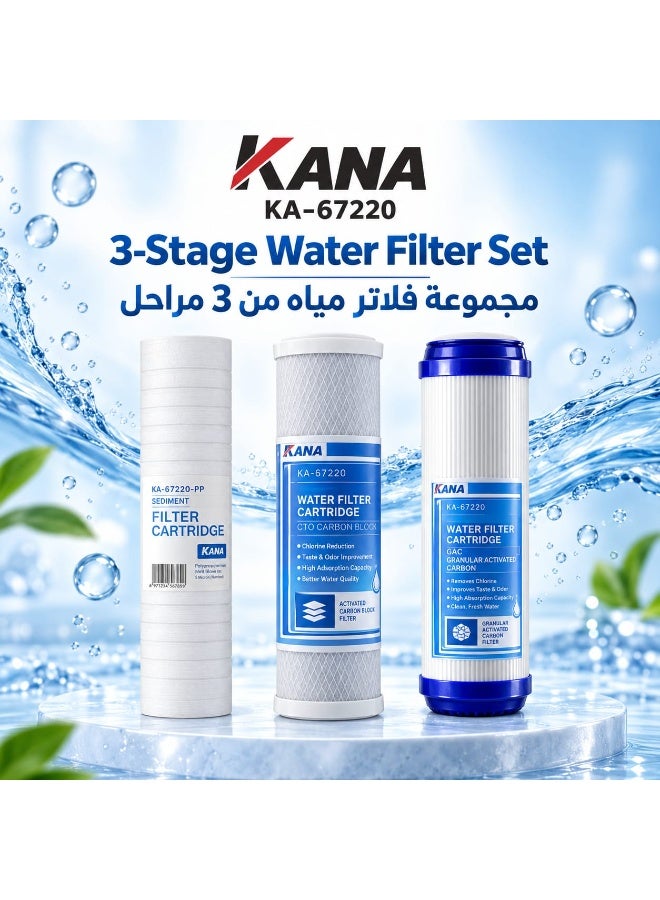 كانا مجموعة فلاتر مياه 3 مراحل من KANA، فلاتر كربون نشط CTO و GAC ورواسب، KA-67220 - Image 2