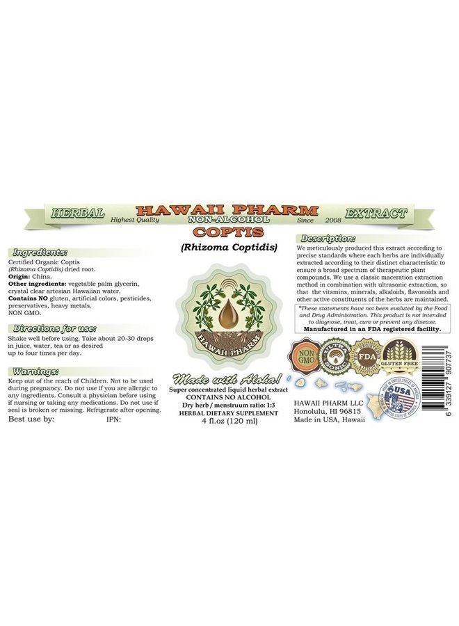 HawaiiPharm Coptis Alcohol-Free Liquid Extract, Coptis (Rhizoma Coptidis) Dried Root Glycerite Hawaii Pharm Natural Herbal Supplement 2 oz - Image 2