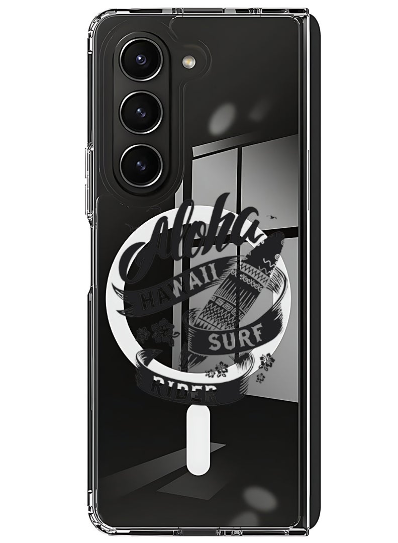 Theodor Magnetic Case for Samsung Galaxy Z Fold 6 Compatible with MagSafe Wireless Charging, Shockproof Phone Bumper Cover Aloha hawaii Surf rider Black - Image 1