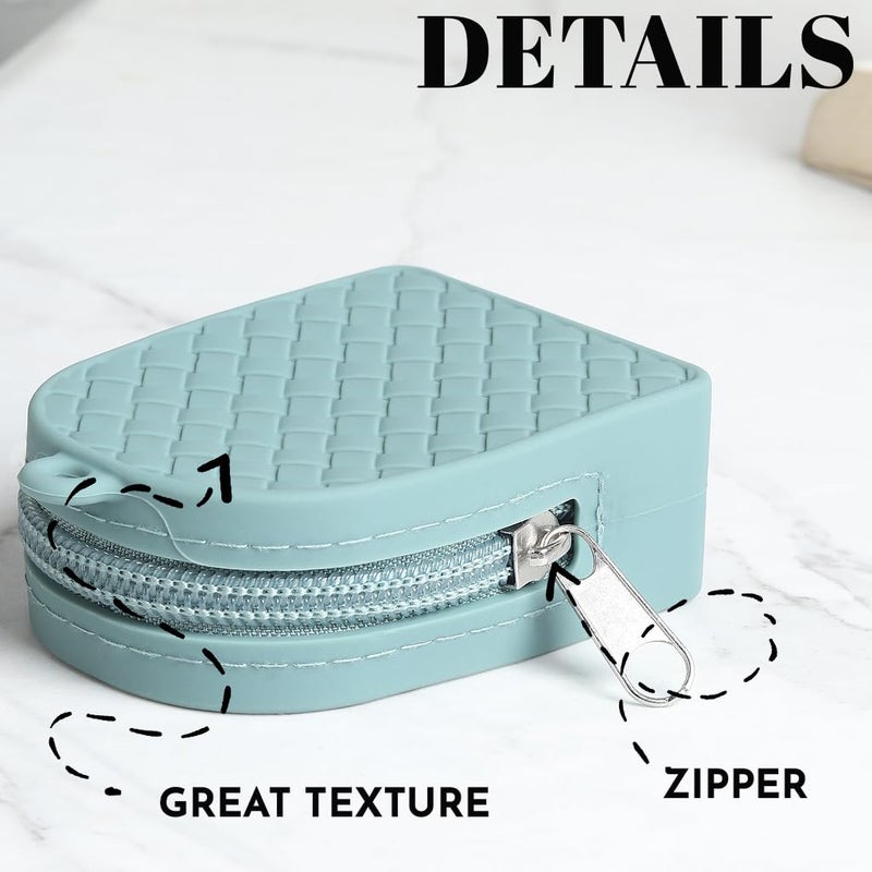 GadgetBite GadgeBite Matte Zipper Coin Pouch | Durable | Water Resistance | Designed for Coins, Cards, Keys, Earbuds, etc. | Handheld with Wrist Strap | Basket-Weave Design in | Light Teal - Image 3