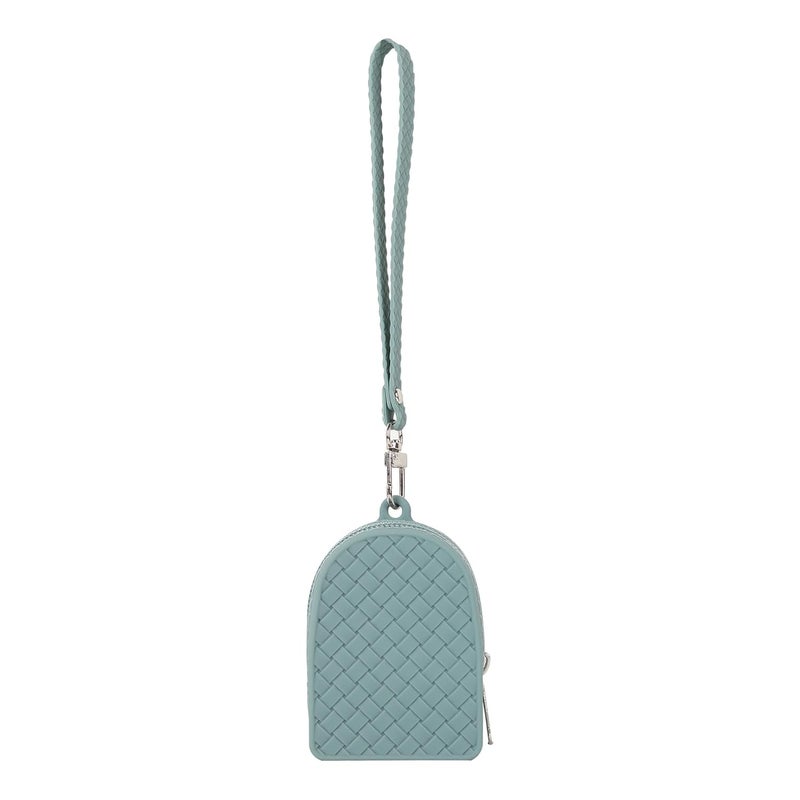 GadgetBite GadgeBite Matte Zipper Coin Pouch | Durable | Water Resistance | Designed for Coins, Cards, Keys, Earbuds, etc. | Handheld with Wrist Strap | Basket-Weave Design in | Light Teal - Image 1