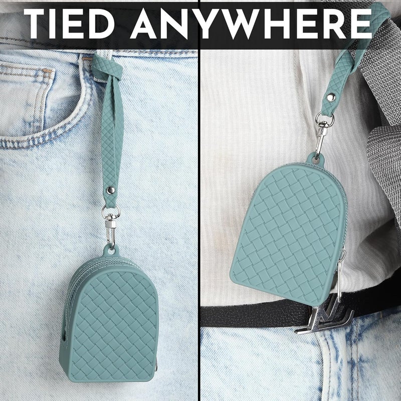GadgetBite GadgeBite Matte Zipper Coin Pouch | Durable | Water Resistance | Designed for Coins, Cards, Keys, Earbuds, etc. | Handheld with Wrist Strap | Basket-Weave Design in | Light Teal - Image 5