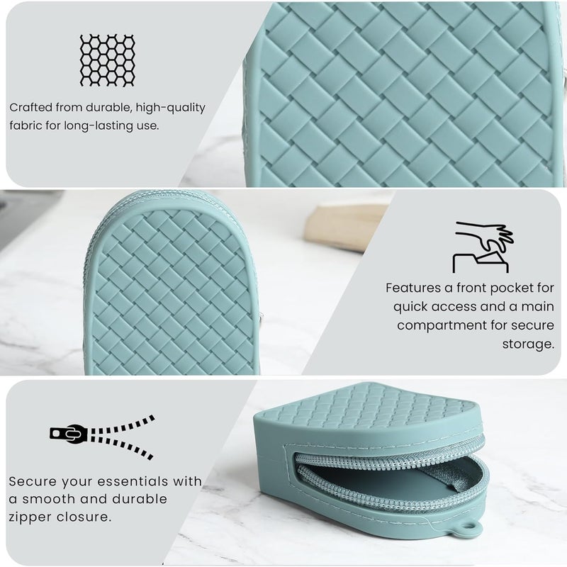 GadgetBite GadgeBite Matte Zipper Coin Pouch | Durable | Water Resistance | Designed for Coins, Cards, Keys, Earbuds, etc. | Handheld with Wrist Strap | Basket-Weave Design in | Light Teal - Image 2