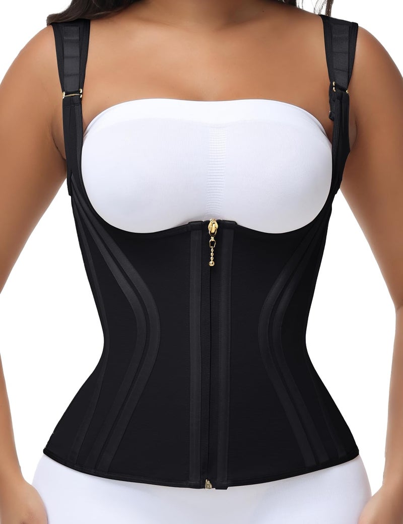 SHAPSHE Waist Trainer for Women Tummy Control Corset Vest Waist Cincher Shapewear Sport Workout Body Shaper with Straps Black 3XL - Image 2