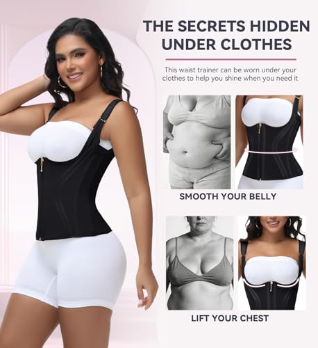 SHAPSHE Waist Trainer for Women Tummy Control Corset Vest Waist Cincher Shapewear Sport Workout Body Shaper with Straps Black 3XL - Image 3
