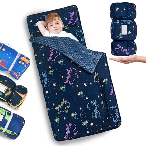 Primlect Thickened Toddler Nap Mat with Removable Pillow and Minky Blanket Extra Large 55x35 Sleeping Bag Washable Roll up Perfect for Daycare Preschool Kindergarten Boys and Girls - Image 1