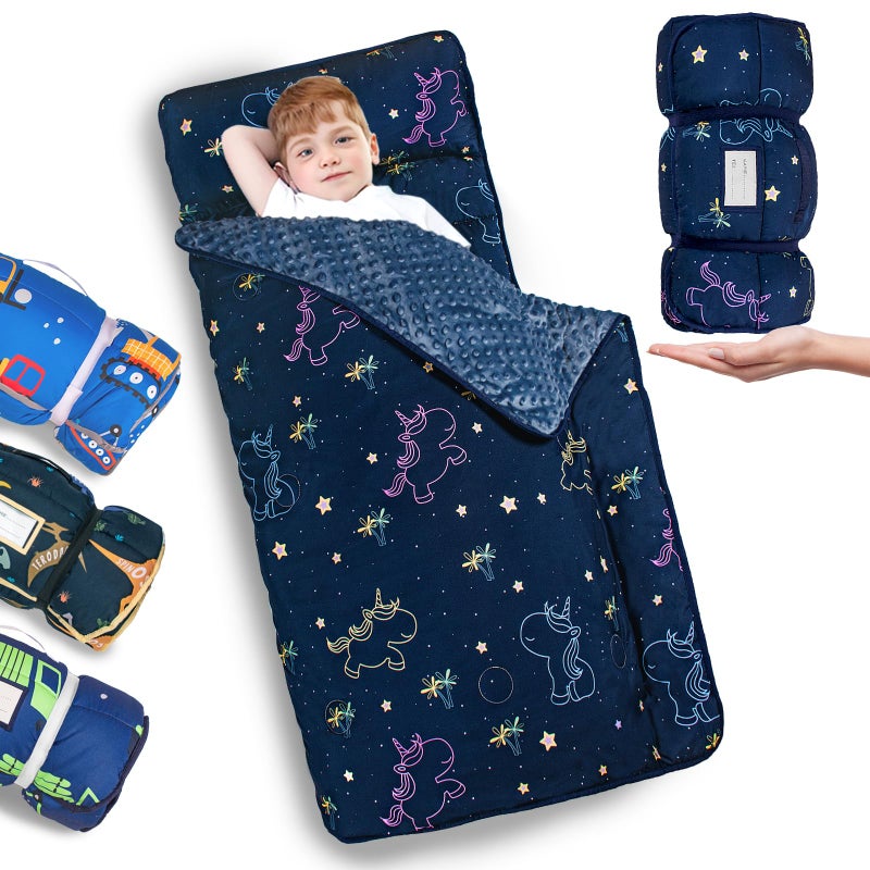 Primlect Thickened Toddler Nap Mat with Removable Pillow and Minky Blanket Extra Large 55x35 Sleeping Bag Washable Roll up Perfect for Daycare Preschool Kindergarten Boys and Girls - Image 2