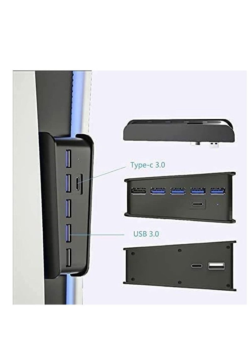 Arabest USB hub For PS5 , 2.0 3.0 High-Speed Expansion Adapter,with a Type c Port,A Charging Port and 4 Extension Ports,Perfect Hub Designed for (Black)  - Image 2