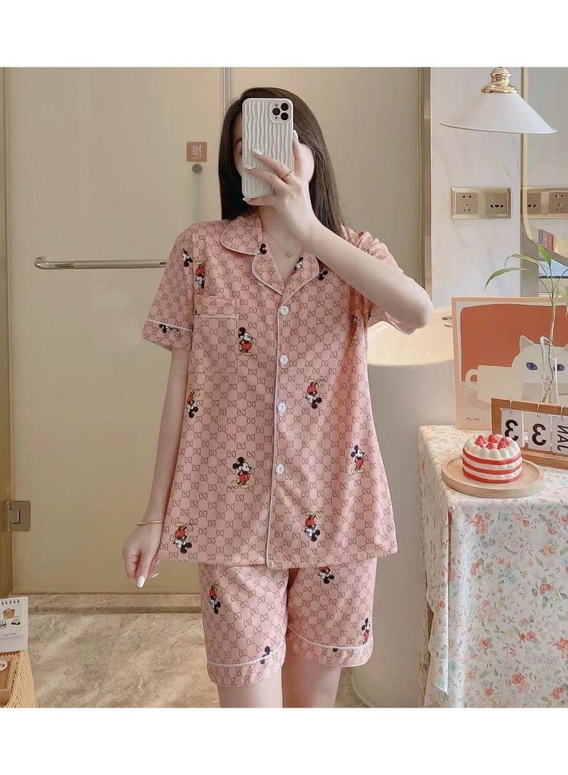 DubaiGallery Women's Collared Neck With Short Sleeve Pyjama Set