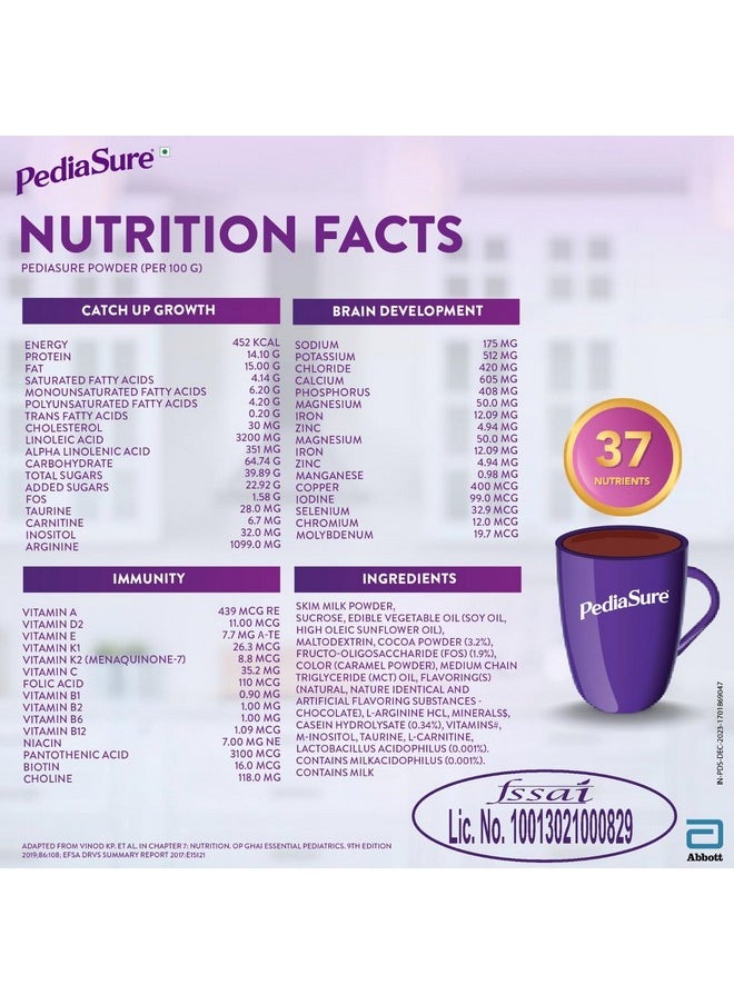 Pediasure Pediasure Nutritional Drink Powder, Chocolate, Scientifically Designed Nutrition for Supporting Kids Growth 400g/375g (weight may vary)  - Image 5