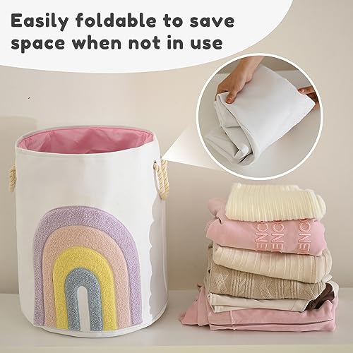 INough Pink Baby Hamper, XL Canvas 58L Laundry Basket with Drawstring Closure, Boho Rainbow Decor - Image 5