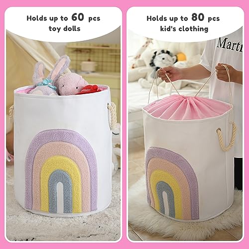 INough Pink Baby Hamper, XL Canvas 58L Laundry Basket with Drawstring Closure, Boho Rainbow Decor - Image 2