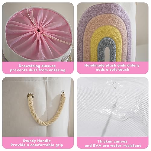 INough Pink Baby Hamper, XL Canvas 58L Laundry Basket with Drawstring Closure, Boho Rainbow Decor - Image 3