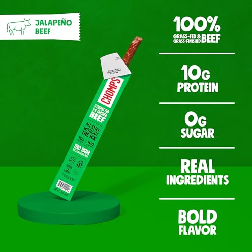 Chomps Grass-Fed and Finished Jalapeño Beef Jerky Snack Sticks 10-Pack - Keto, Paleo, Whole30, 10g Lean Meat Protein, Gluten-Free, Zero Sugar Food, Non-GMO - Image 3