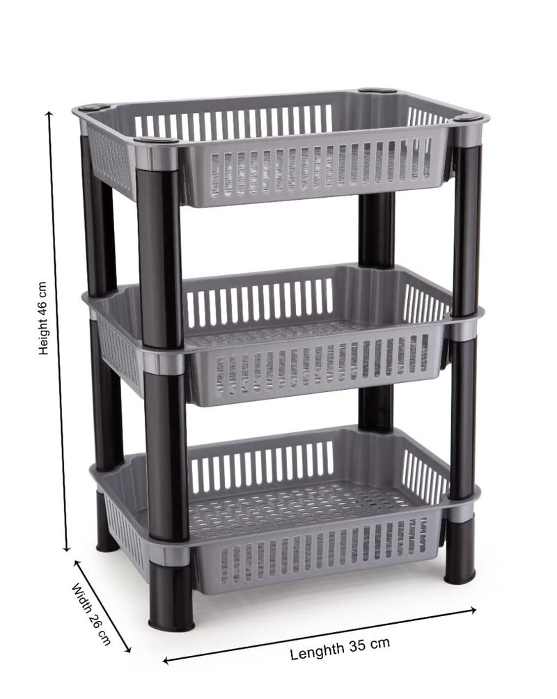 PULSBERY عربة خضار بلاستيكية من بلسبيري 3 طبقات لتخزين المطبخ، منظم خضار، حامل خضار للمطبخ، رفوف تخزين، رف بصل وبطاطس للمطبخ 3 طبقات فضي - Image 5