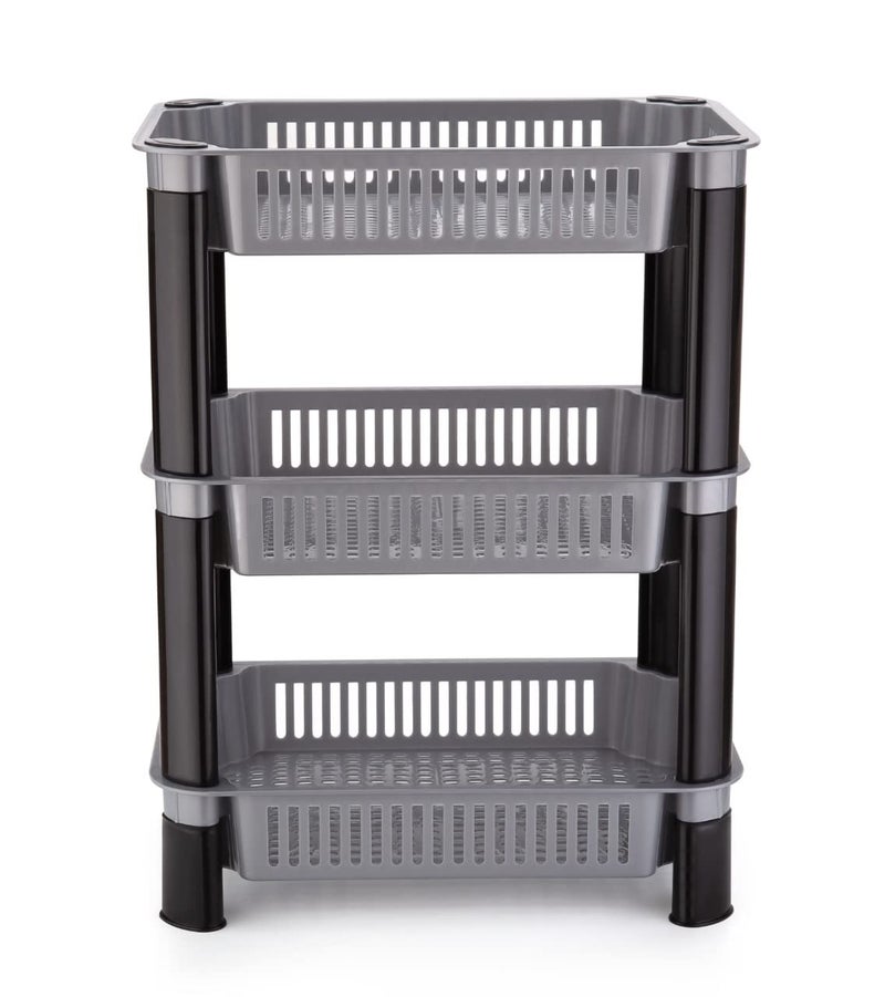 PULSBERY عربة خضار بلاستيكية من بلسبيري 3 طبقات لتخزين المطبخ، منظم خضار، حامل خضار للمطبخ، رفوف تخزين، رف بصل وبطاطس للمطبخ 3 طبقات فضي - Image 4