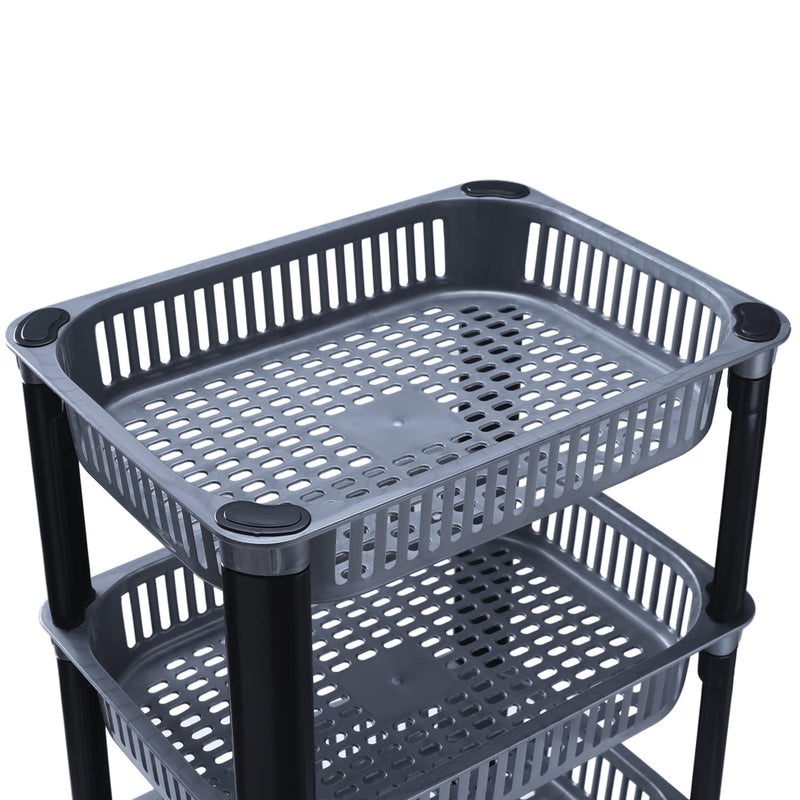 PULSBERY عربة خضار بلاستيكية من بلسبيري 3 طبقات لتخزين المطبخ، منظم خضار، حامل خضار للمطبخ، رفوف تخزين، رف بصل وبطاطس للمطبخ 3 طبقات فضي - Image 2